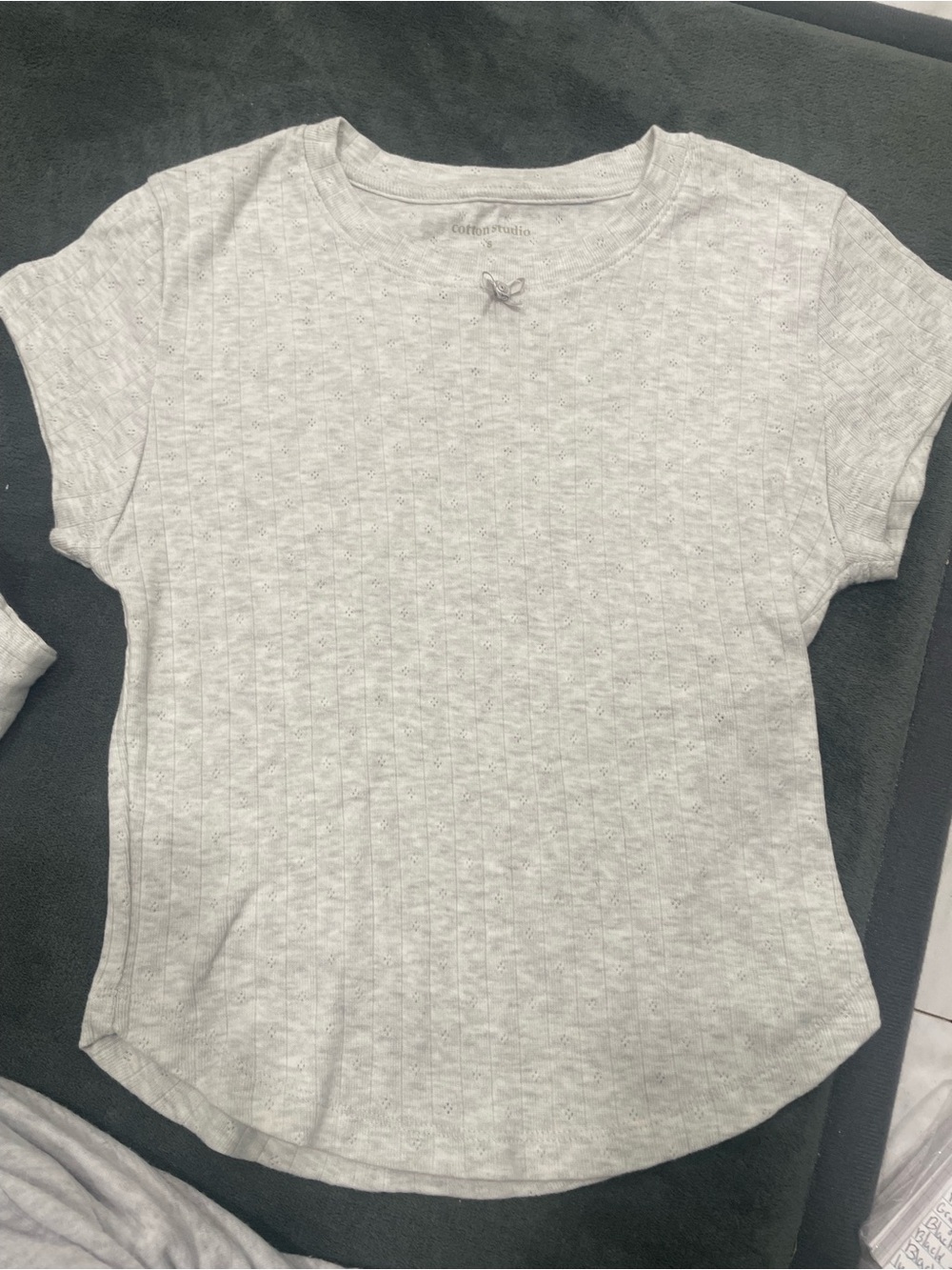 Toddler Girls Light Gray Short Sleeve Textured Tee